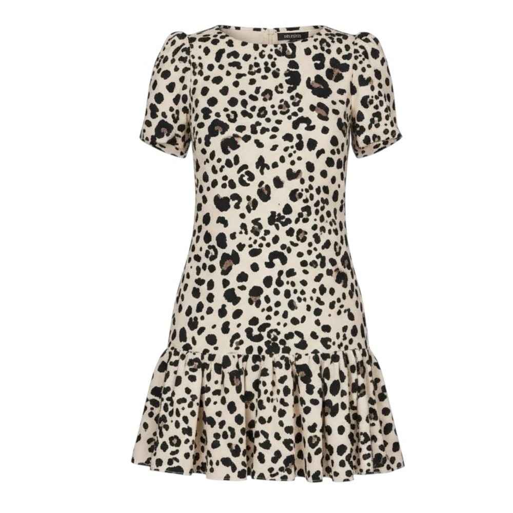 Betsey Johnson Cream Leopard Print Ruffle-Hem Mini Dress